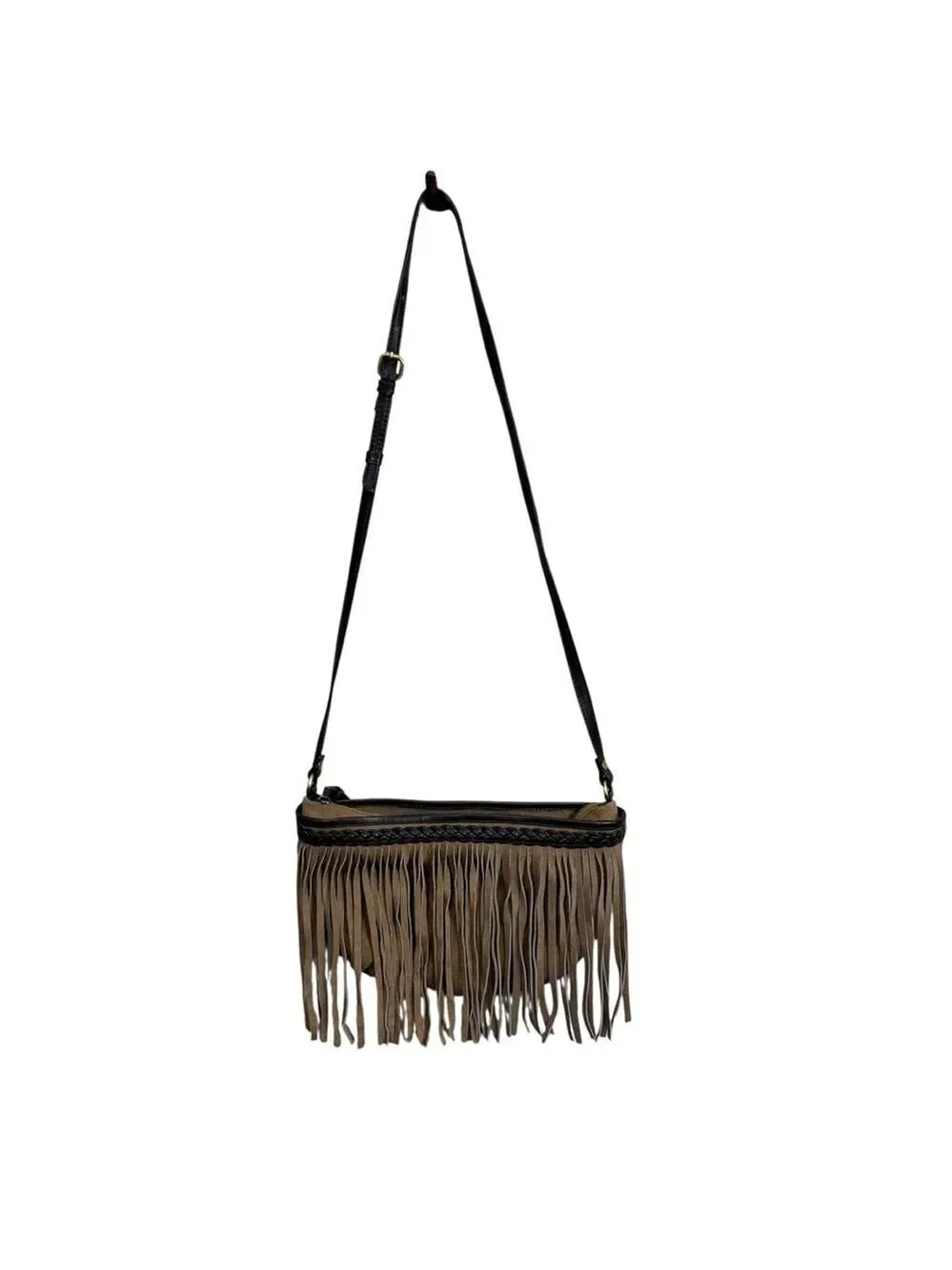 Suede Fringe Crossbody Bag Brown Boho Western Leather Strap